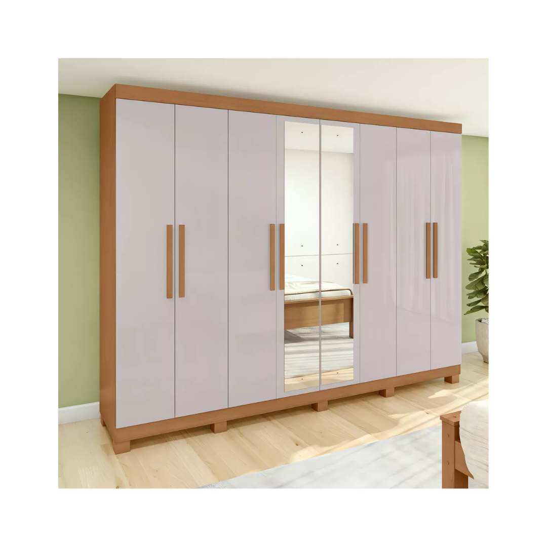 Guarda-Roupa Casal Easy Slim com 8 Portas, Espelho e Compartimentos Amplos