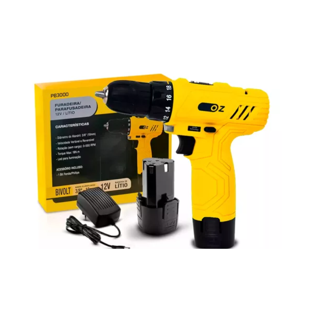 Parafusadeira e Furadeira com Bateria 12V e Acessórios para Tarefas Domésticas