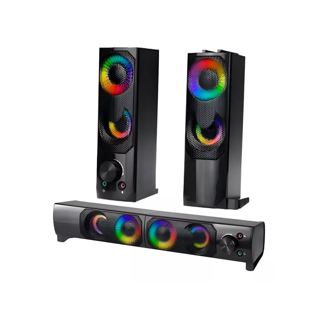 Caixa De Som Pc Usb P2 Potente Soundbar Rgb Luz Led Cor Preto 110v/220v