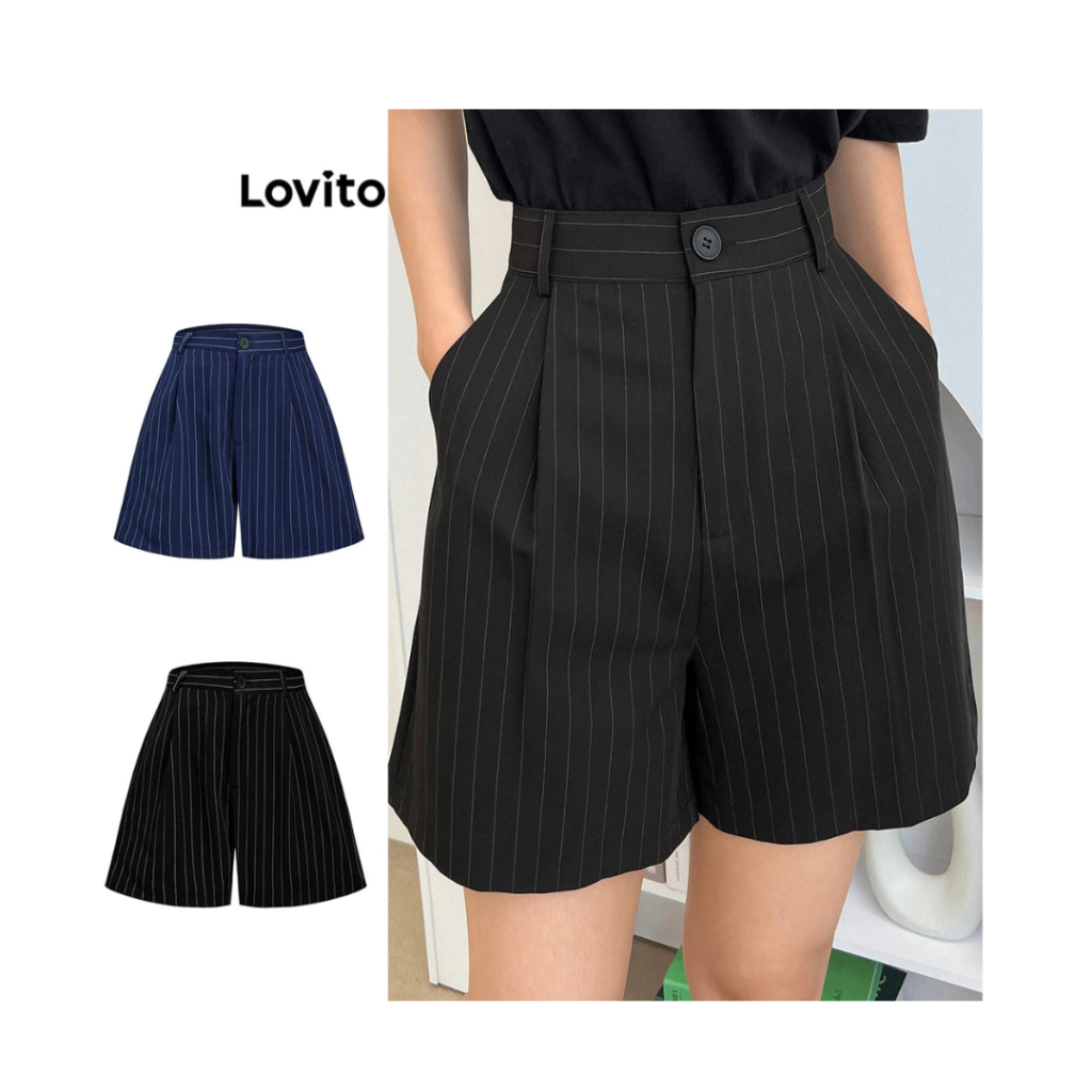 Shorts de bolso listrado elegante para mulheres L105MD634