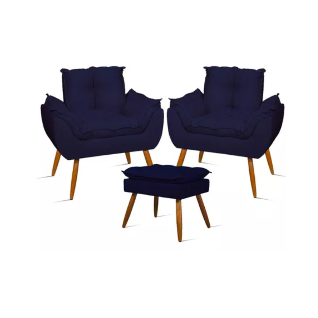 Kit Luxo 2 Poltronas Suede + 1 Puff Pé Palito
