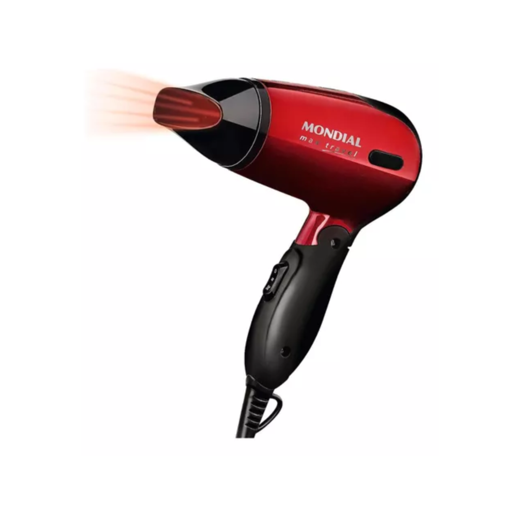 Secador de Cabelo Mondial Max Travel SC-10, 1200W, Bivolt, Compacto, Vermelho/Preto