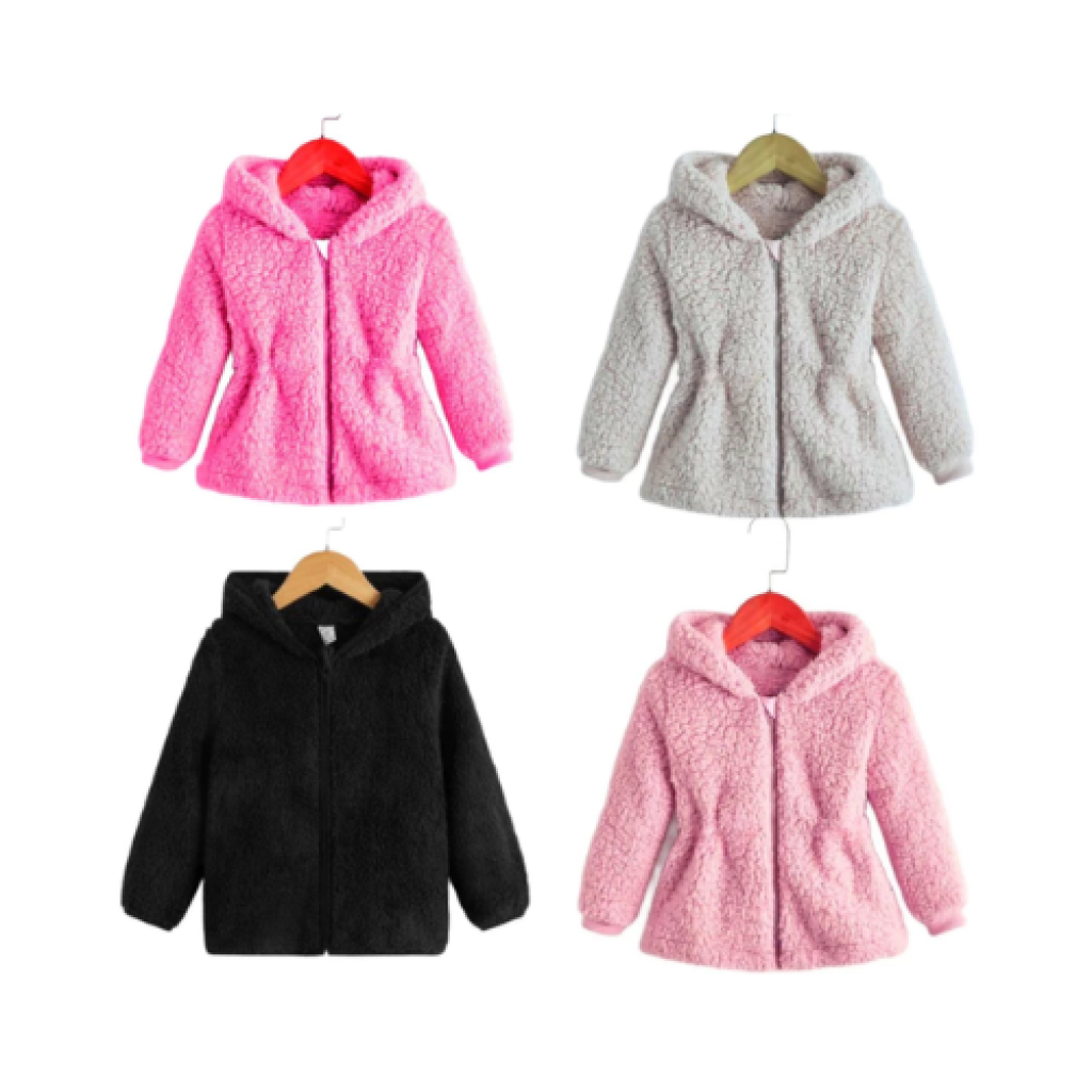 Jaqueta Infantil Feminina Pelinho Sherpa com Capuz Tipo Teddy Tamanhos P ao GG