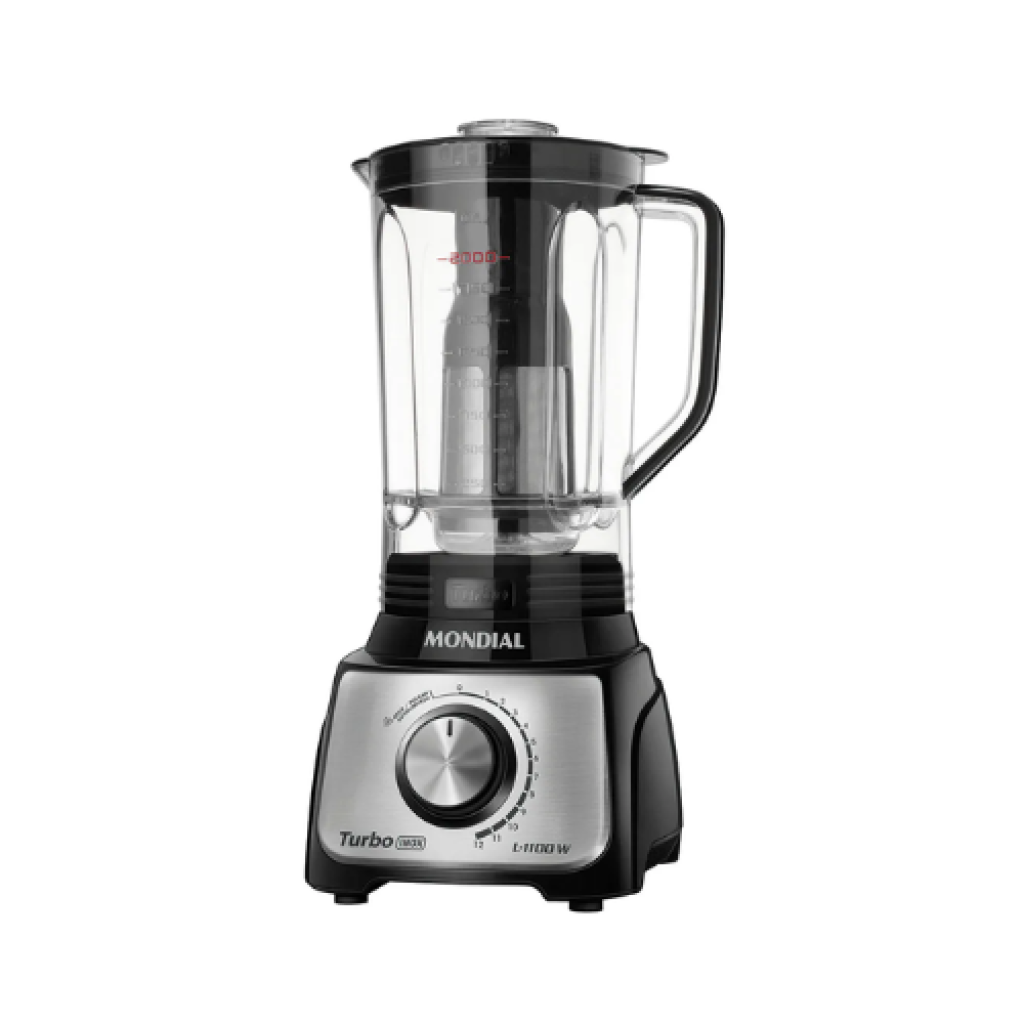 Liquidificador Mondial L-1100 Bi 1100W, Jarra San Cristal 3L, 12 Velocidades, Preto/Inox, 110V