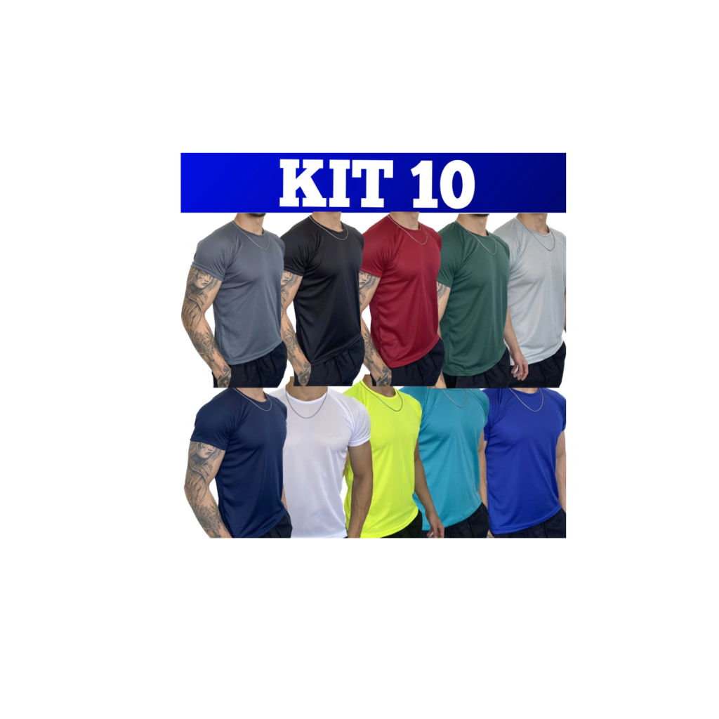 Kit 10 Camisetas Dry Fit Masculina - Casual - Treino - Academia - Esportes - Exercícios - Corrida