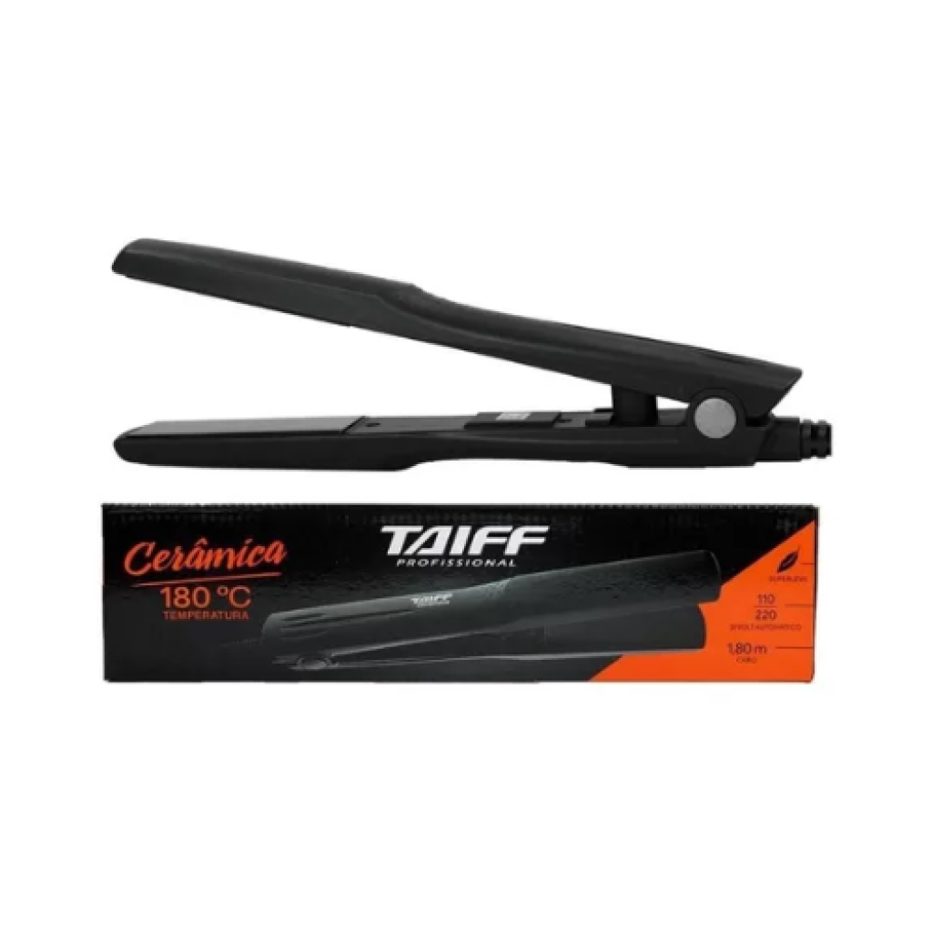 Prancha Alisadora Taiff Cerâmica Profissional 180°C, Bivolt, Preto – 110V/220V