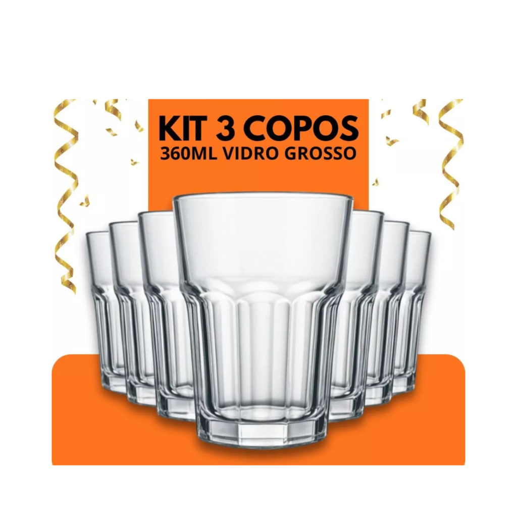 Jogo 12 Copos De Vidro 360ml de Vitamina Vidro Grosso resistente Premium