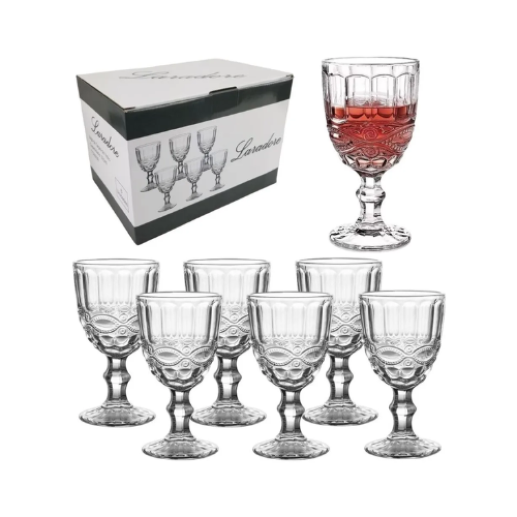Jogo 6 Taças de Vidro 330ml Laradore Rendas para Vinho, Água e Bebidas Diversas