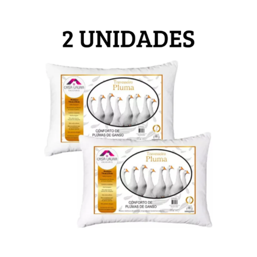 Kit 2 Travesseiros Casa Laura Pluma Sintética Hipoalergênica 45x65cm Lavável Branco