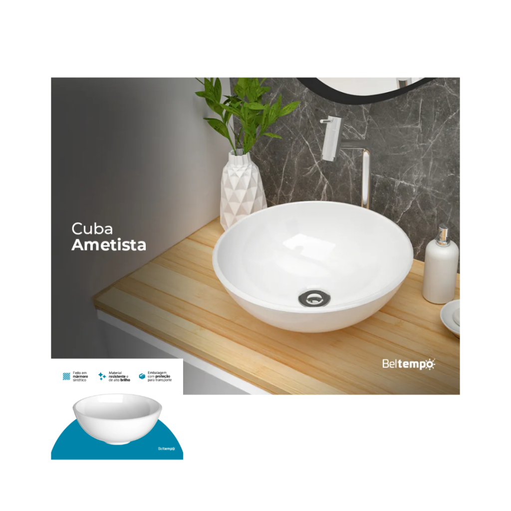 Cuba Pia De Apoio Redonda Branca 35cm Para Banheiro Ou Lavabo Ametista Beltempo