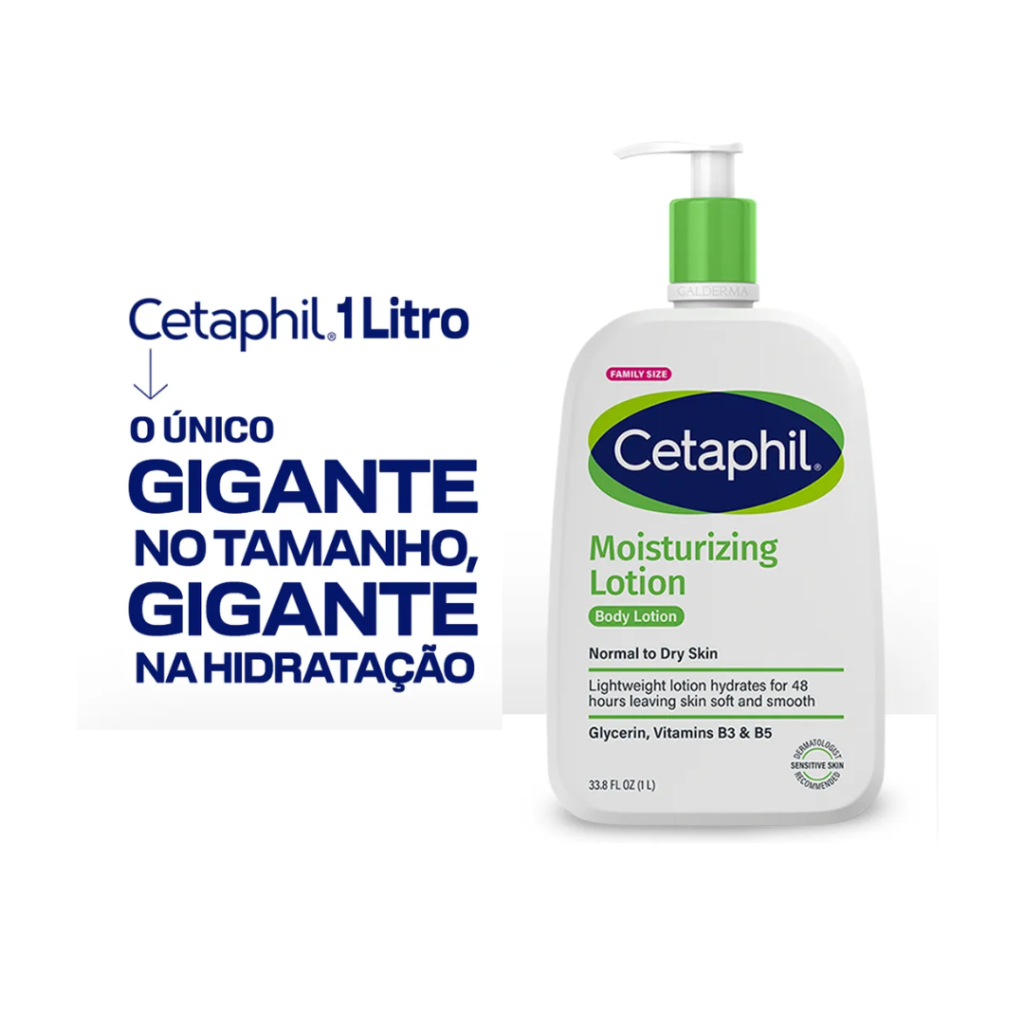 Cetaphil Loção Hidratante Corporal e Facial para Pele Sensível, Normal a Seca 1 Litro - Hidratação 48h com Niacinamida e Pantenol (Pró-vitamina B5)