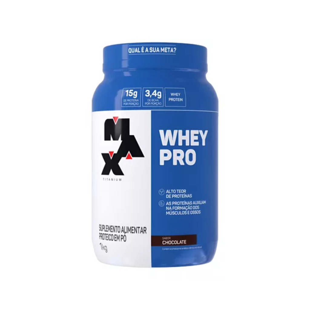 Whey Protein Pro 1kg Max Titanium 15g Proteína 3,4g BCAA Sem Glúten