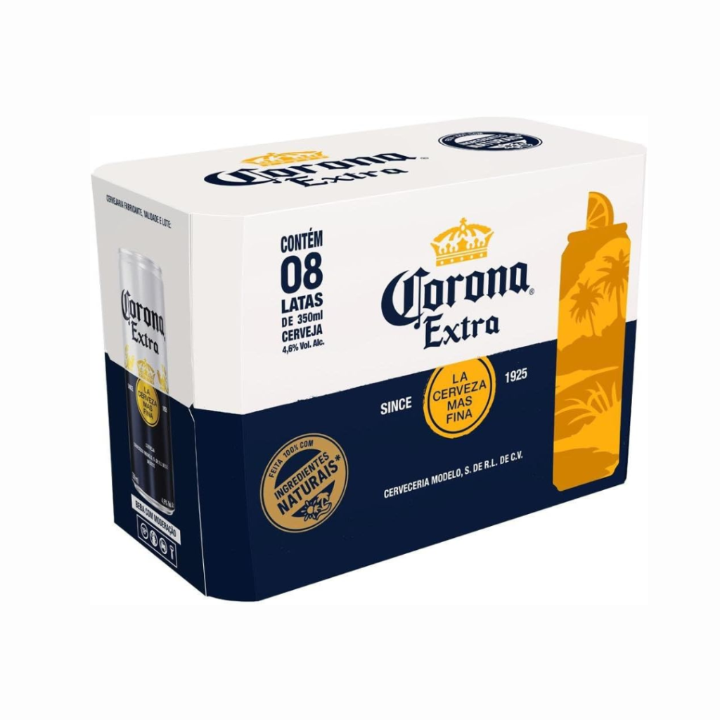 Pack Cerveja Corona Extra Pilsen, Lata, 350ml, Caixa 8 unidades