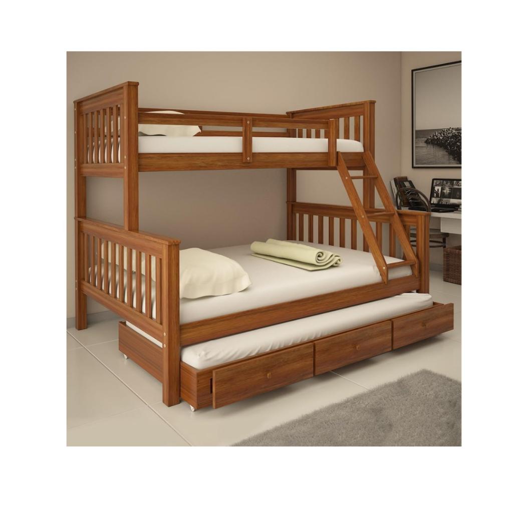 Treliche Com Gavetas Cama Casal Solteiro De Madeira Flex Exclusivo Totalità Castanho Claro