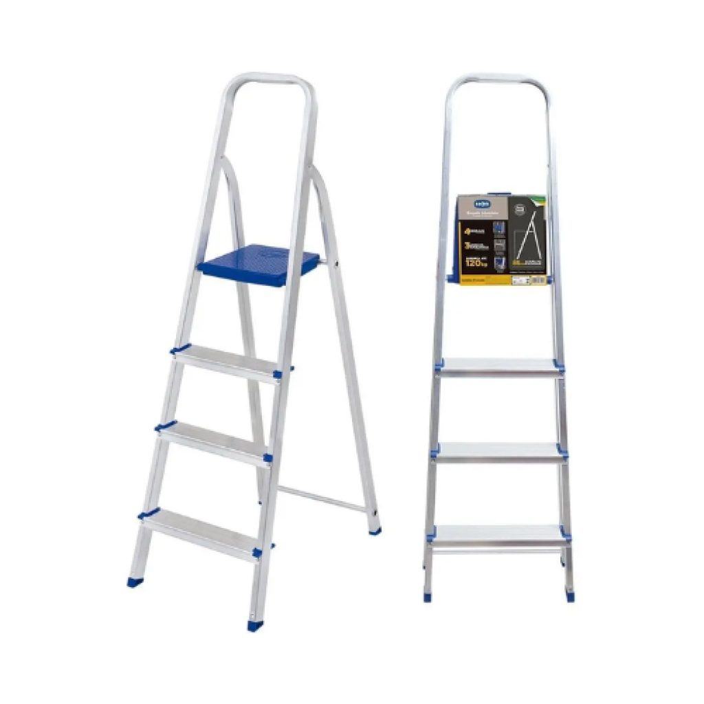 Escada Doméstica Mor 5102, Alumínio, 4 Degraus, Dobrável, Pés Antiderrapantes, 120kg