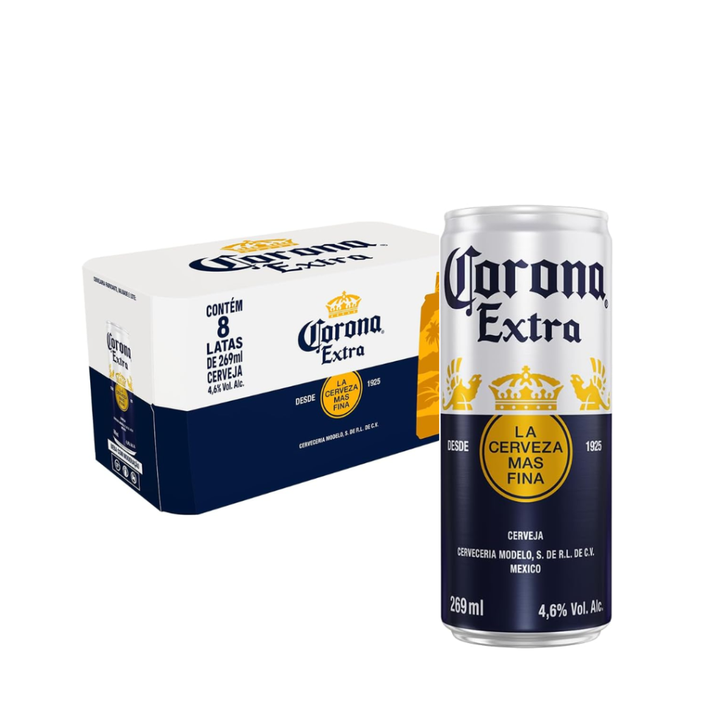 Pack Cerveja Corona Extra Pilsen, Lata, 269ml, Caixa 8 unidades