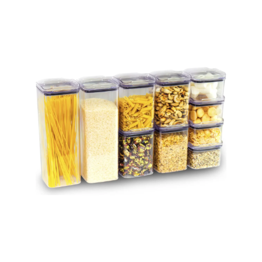 Kit 10 Potes Herméticos Empilháveis em Acrílico Transparente com Capacidades 2,2L 950ml 450ml