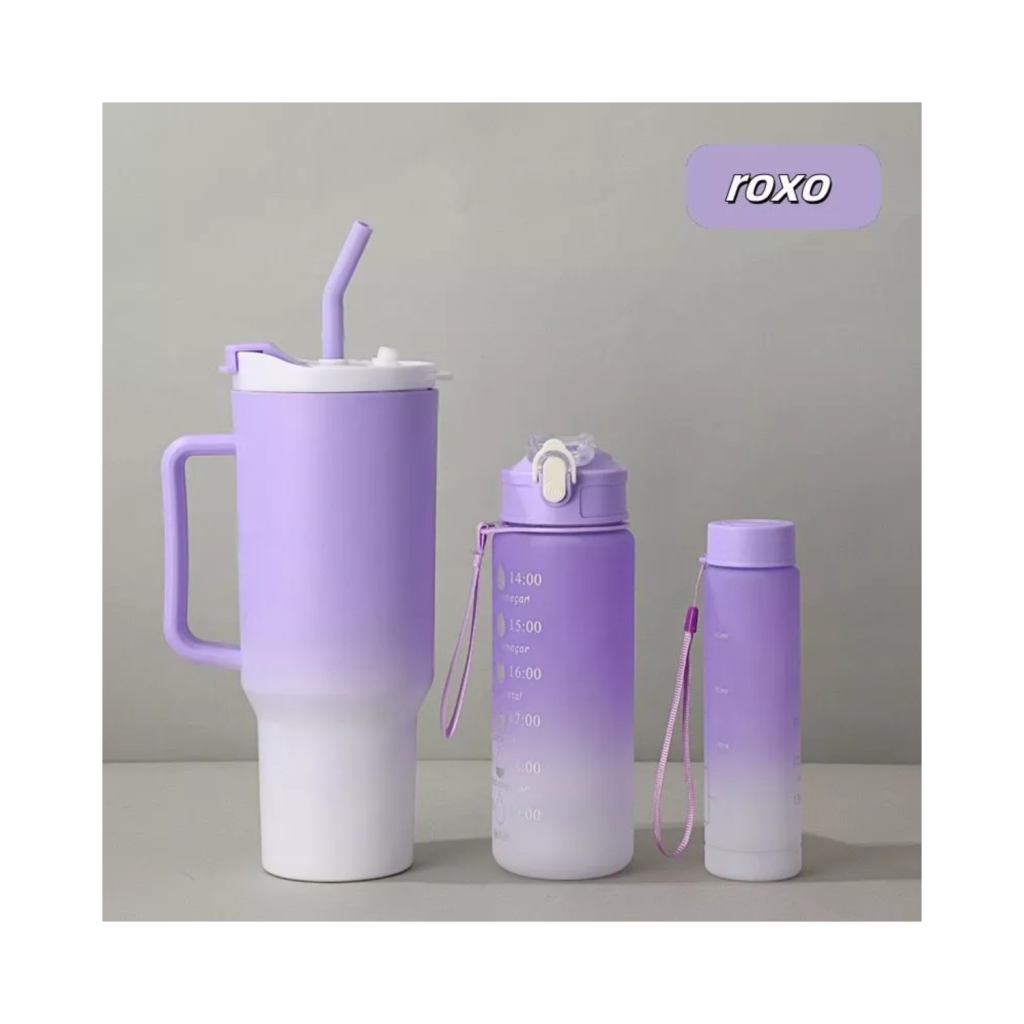 Kit 3 Garrafa Copo Agua Squeeze C/ Adesivos Lembretes beber Água