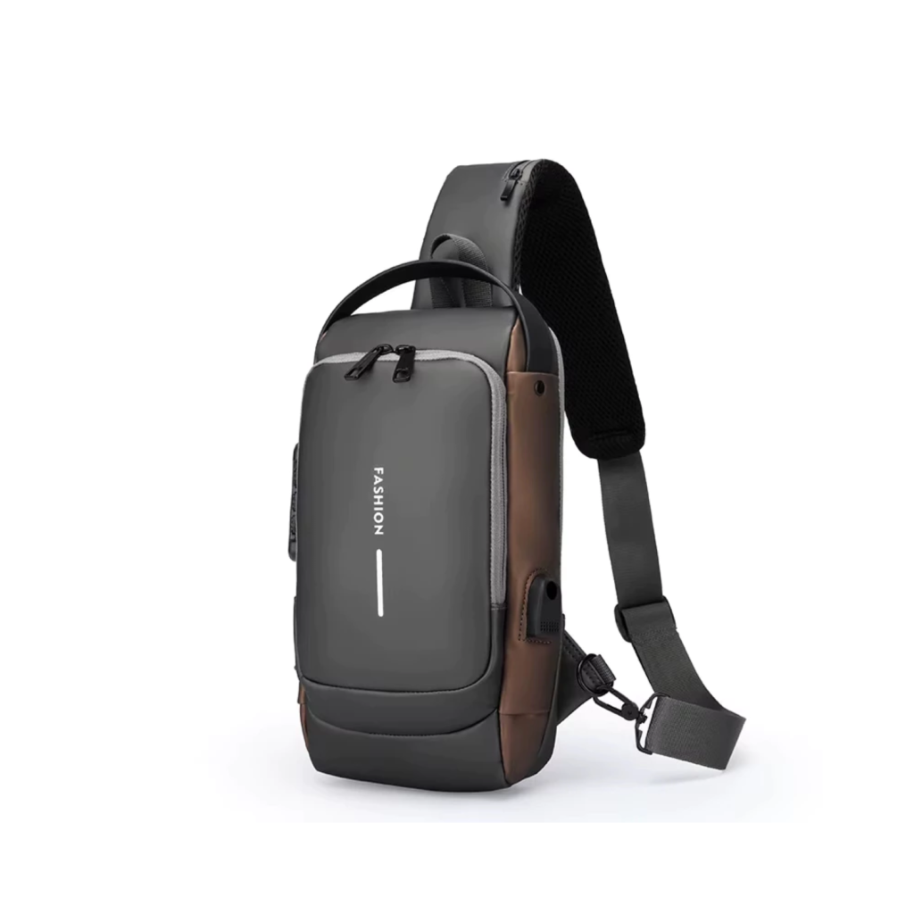 Mochila Peito Ombro Bolsa Pochete Masculina Transversal Impermeável USB Cadeado Antifurto