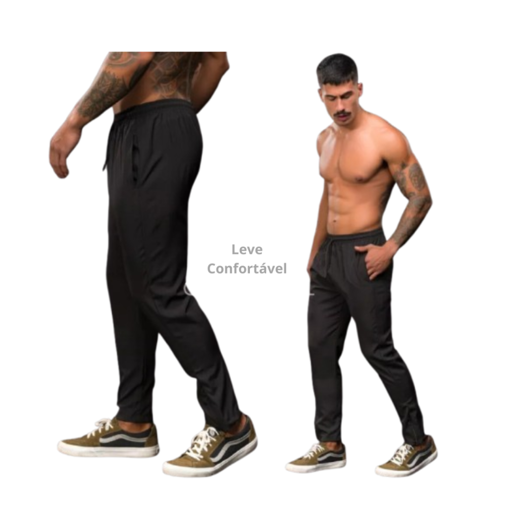 Calça Esportiva Slim Fit Com Zíper No Bolso Treino Academia