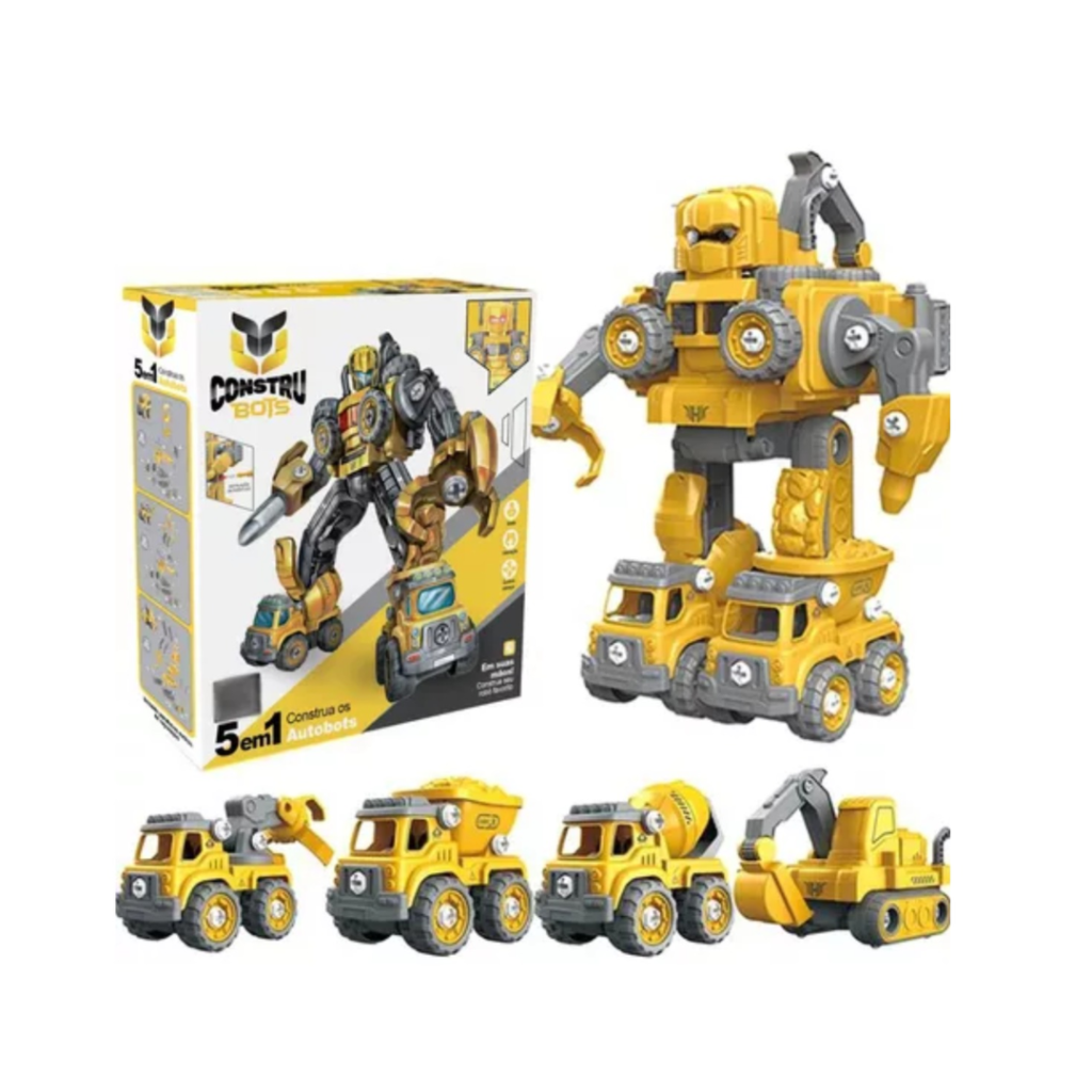 Brinquedo Carrinho Robô Construbots 5 em 1 para Montar e Desmontar