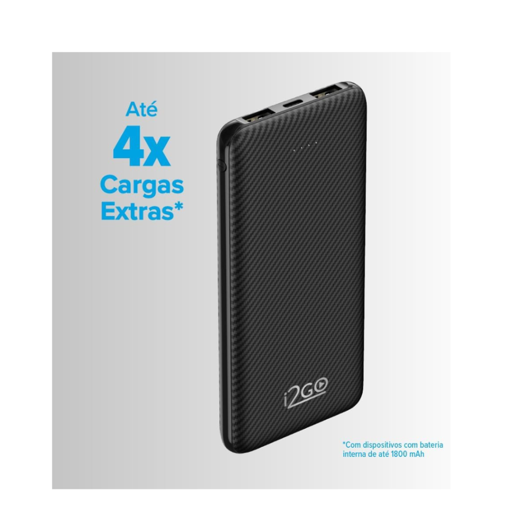 I2GO, Carregador Portátil (Power Bank) 10000mAh, 2 Saídas USB + 1 Saída/Entrada USB-C, Preto, i2GO Plus