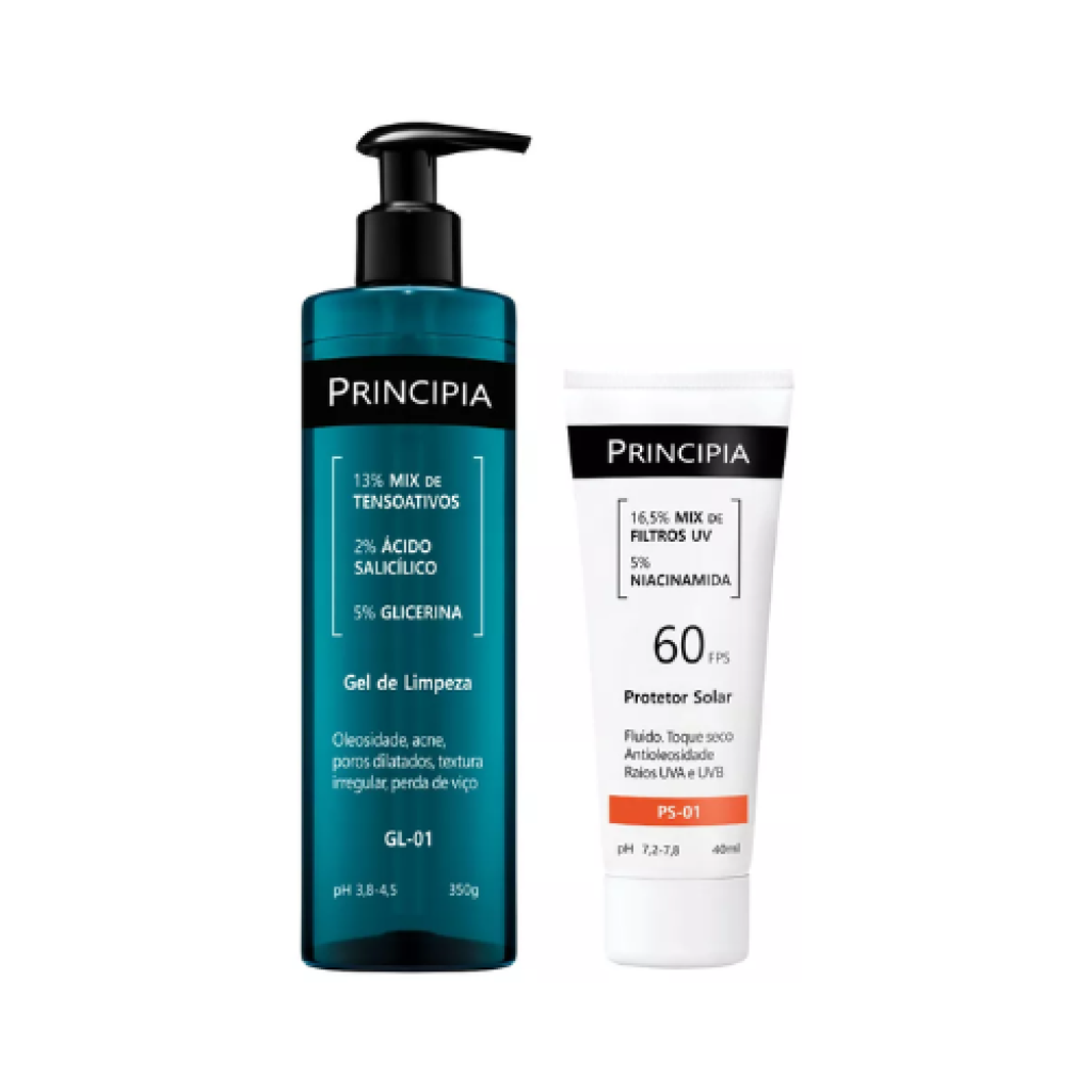 Principia Kit Gel de Limpeza GL-01 350g + Protetor Solar Facial PS-01 FPS 60 40g