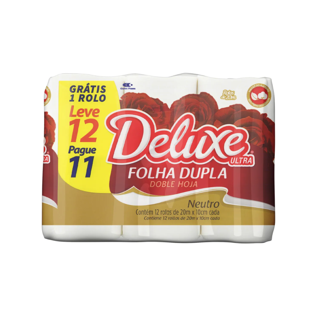 Papel Higiênico Folha Dupla Neutro Deluxe Ultra 20 m Pacote Leve 12 Pague 11 Unidades