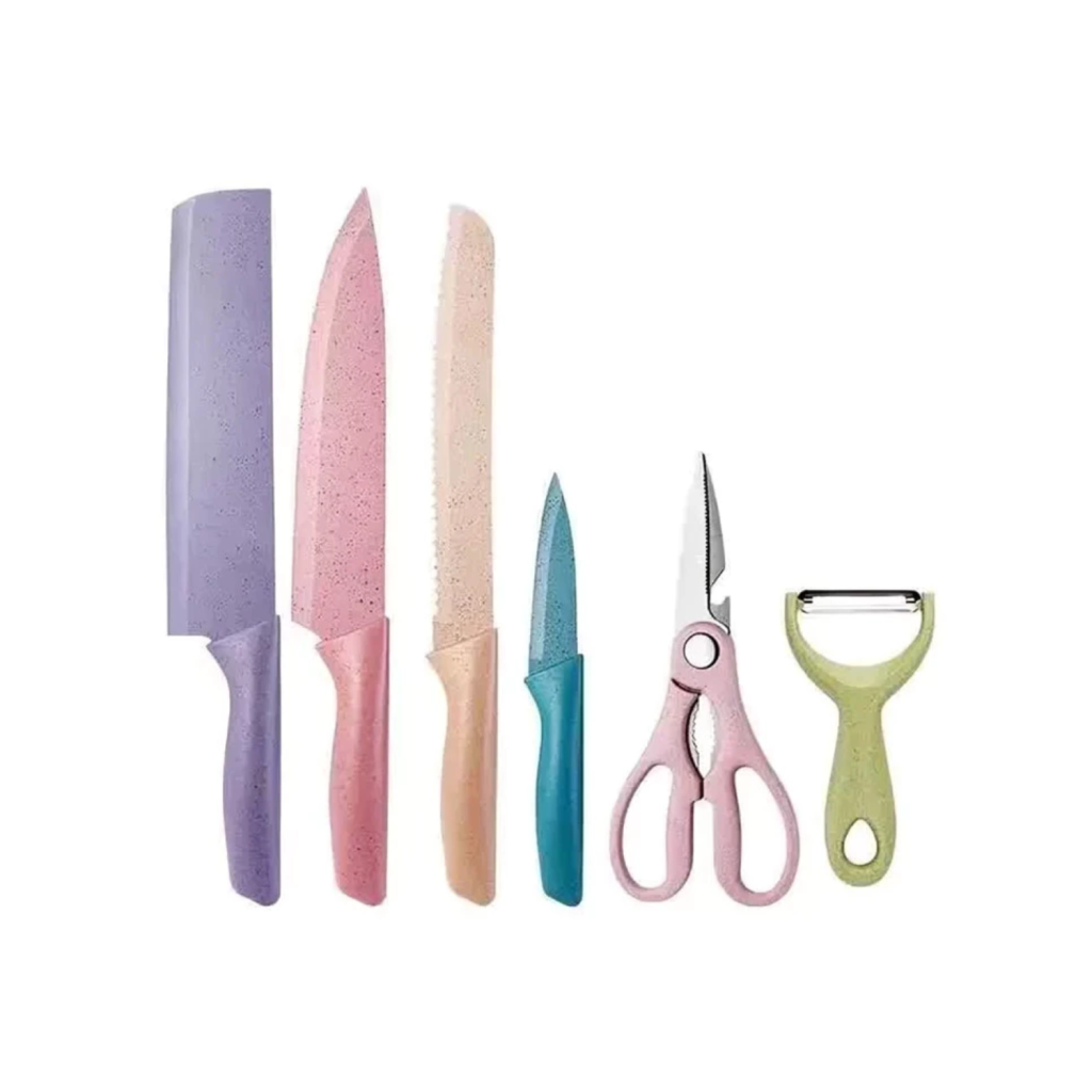 Kit Facas Coloridas 6 Peças Inox