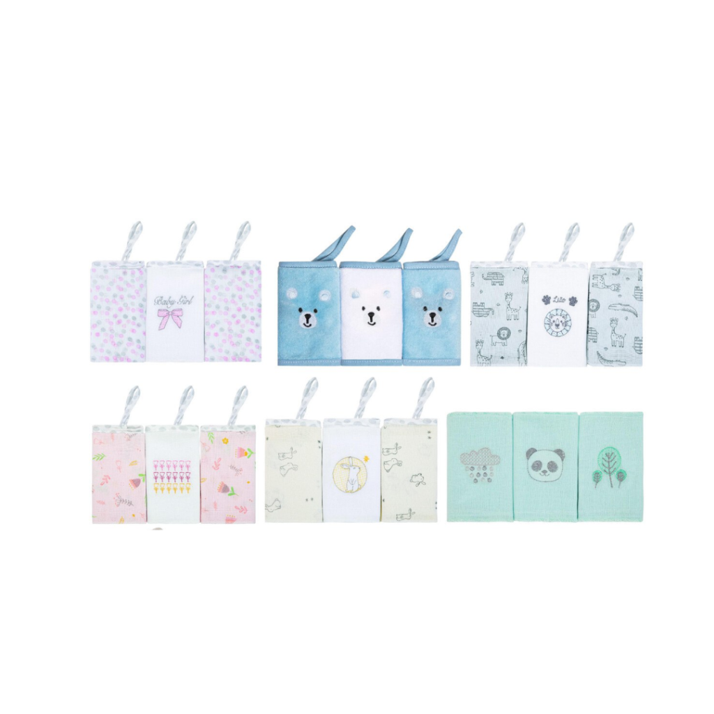 Kit com 3 Paninhos de Boca 100% Algodão para Bebê - Absorvente e Macio