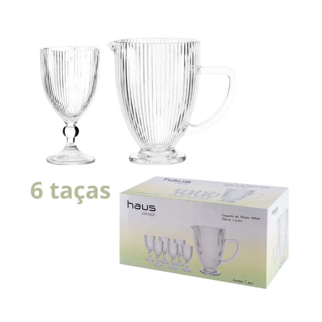 Conjunto de Jarra 1L e Copos 350ml de Vidro Haus Concept Canelado 7 Peças