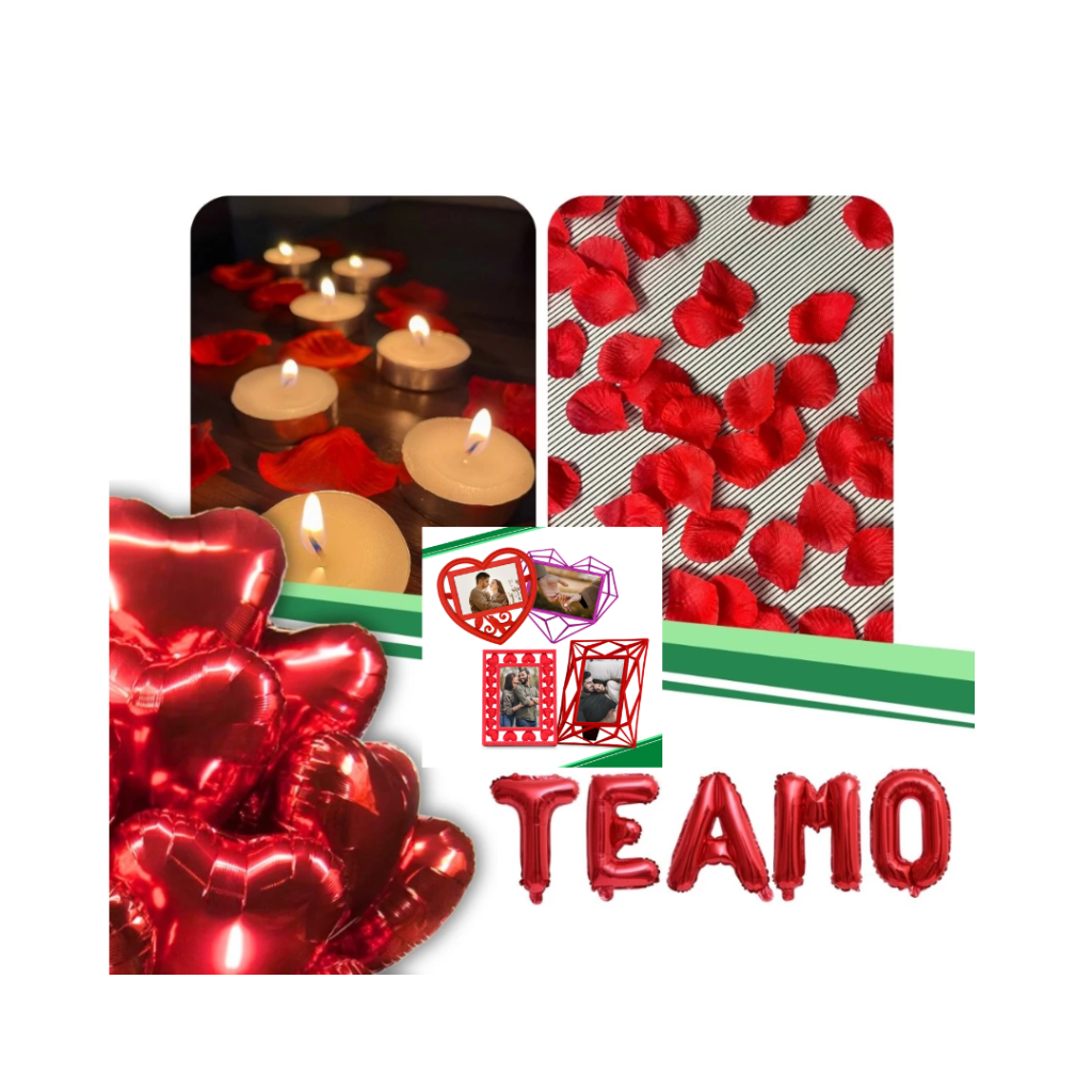 Kit Romântico 300 Pétalas + 10 Velas + 06 Balões +1 Frase Te Amo/ Presente Dia dos Namorados Mães