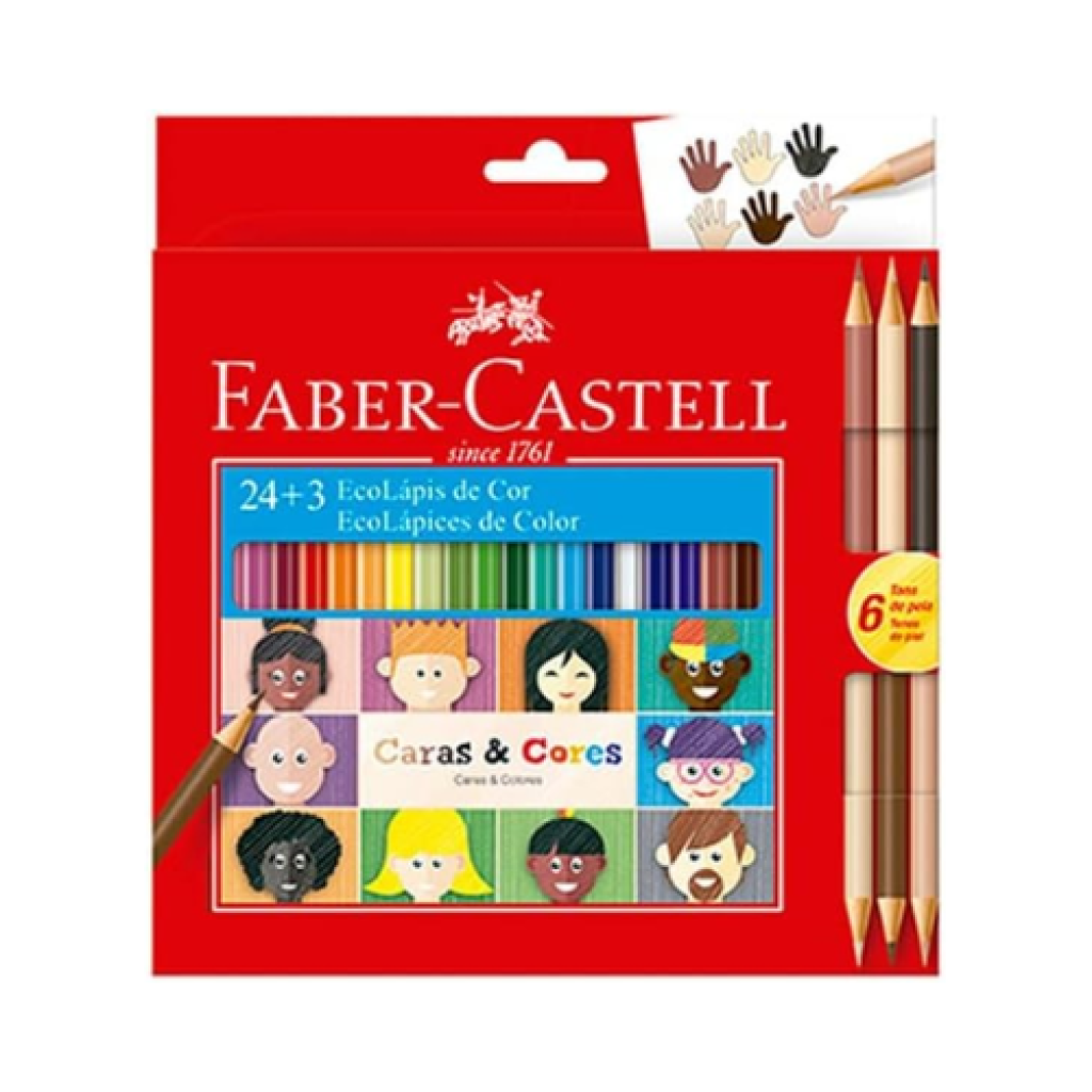 Lápis de Cor Faber-Castell Ecolápis Caras & Cores – 24 Cores + 3 Tons de Pele