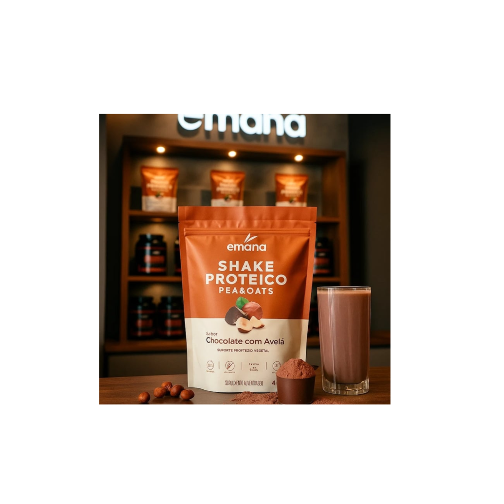 Suplemento Alimentar em pó Shake Proteico Vegetal Sabor Chocolate com Avelã - 450g Emana