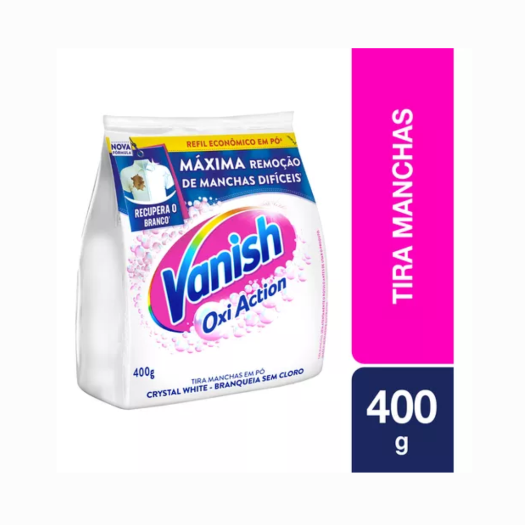 Vanish em Pó Crystal WhiteTira Manchas  Oxi Action  Refil 400g