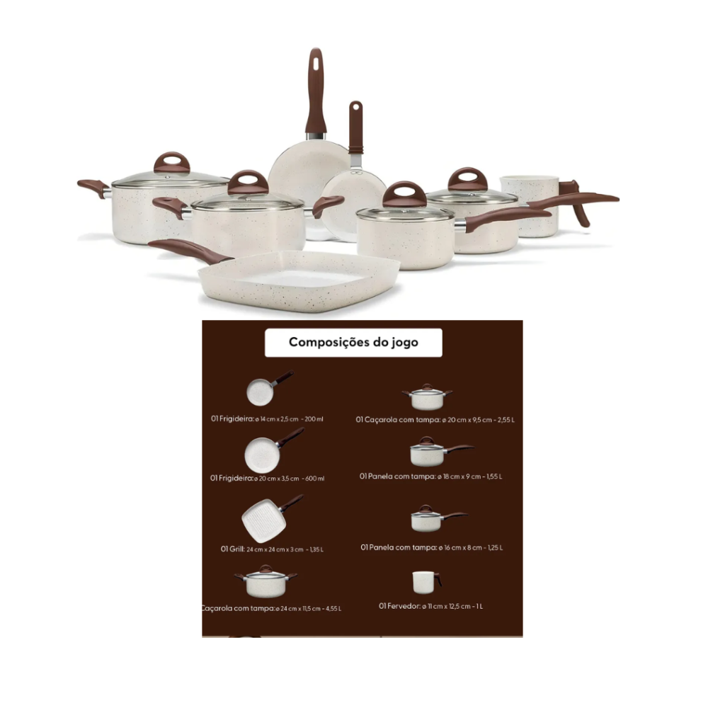 Conj de Panelas 8 Peças Ceramic Life Smart Plus Vanilla - Brinox