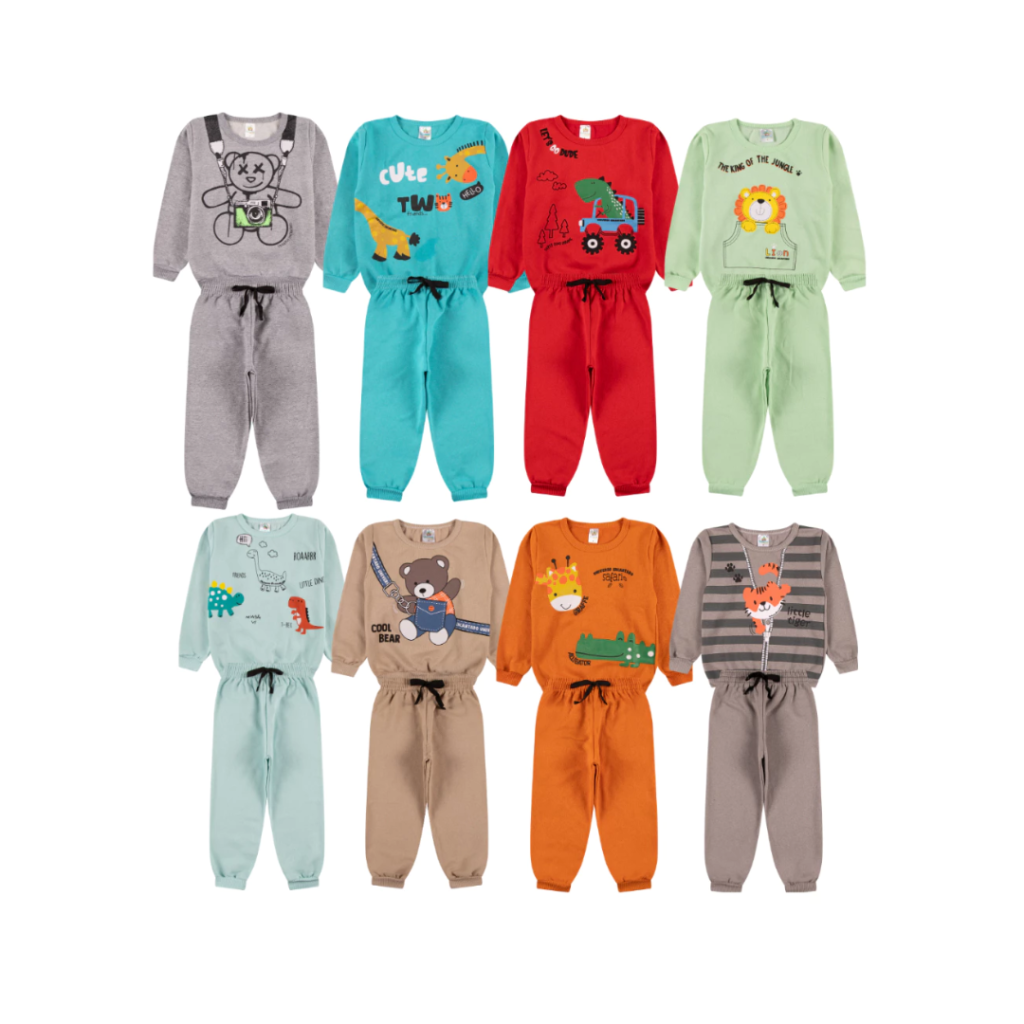Kit 3 Conjuntos Masculino Infantil Inverno – 3 blusas casacos + 3 calças de 1 ao 10