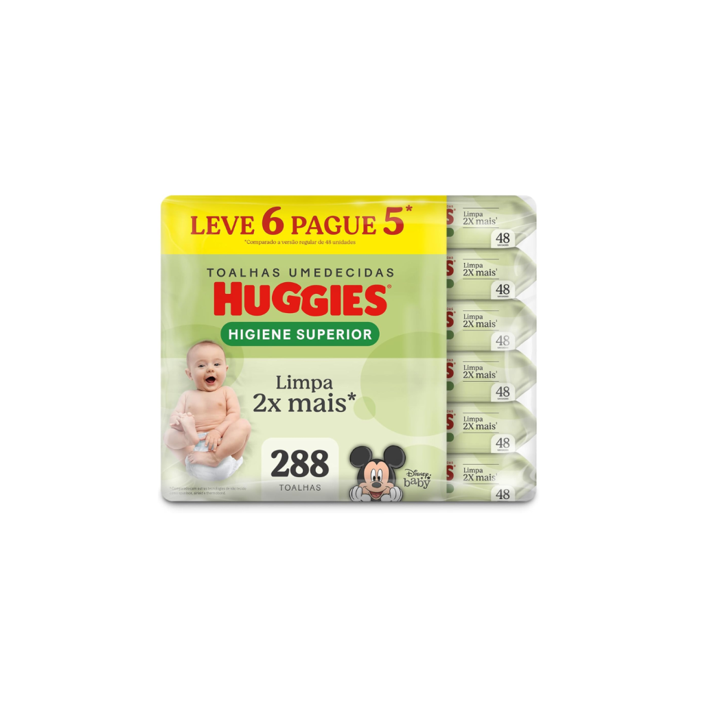 Lenços humedecidos Huggies Higiene Superior Limpam 2x Mais com 288 unidades
