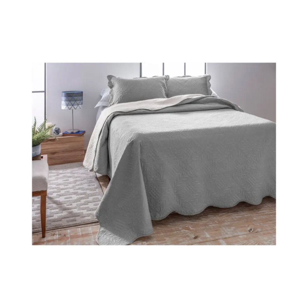 Colcha Casal Jolitex Ultrasonic Dyuri Cinza Prata 3 Peças