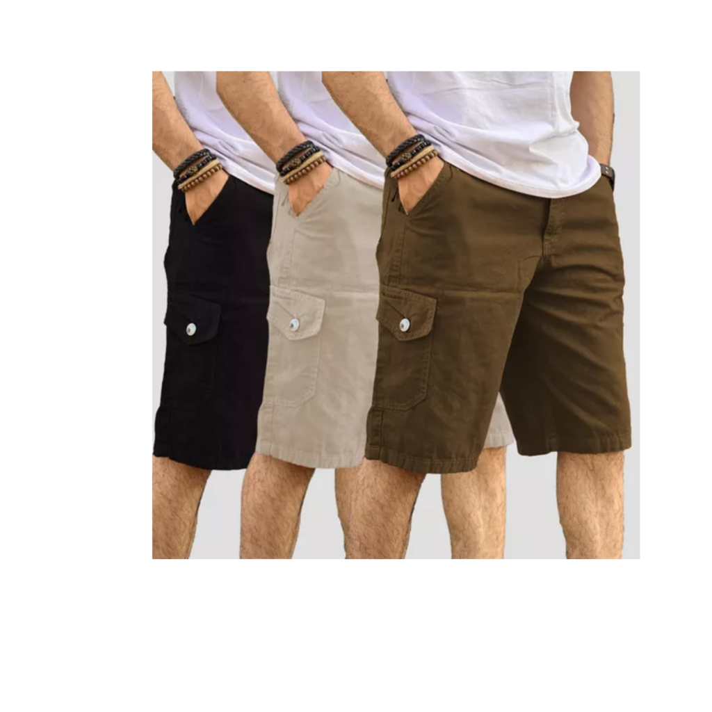 Kit 3 Bermuda Masculina Cargo Short Sarja 6 Bolsos Social