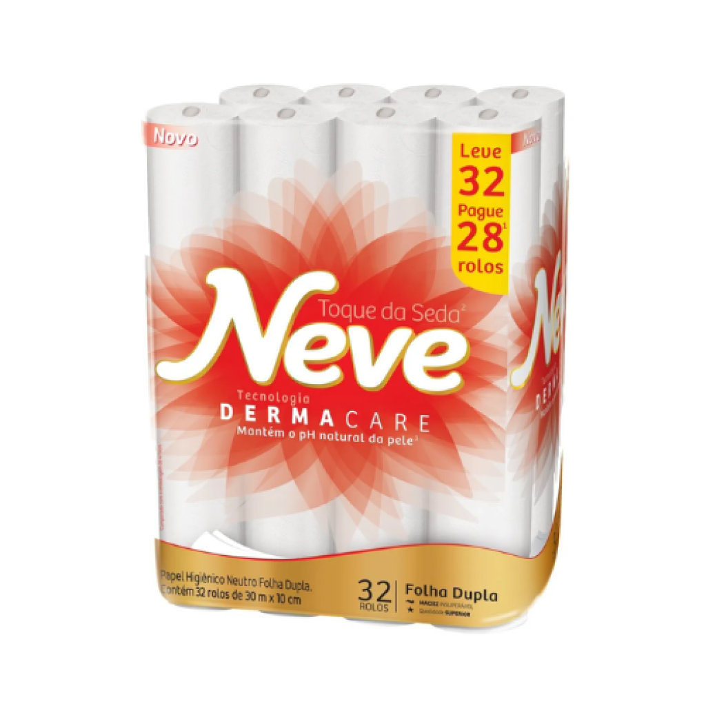 Papel higiênico Neve Toque da Seda folha dupla 30 m de 32 un
