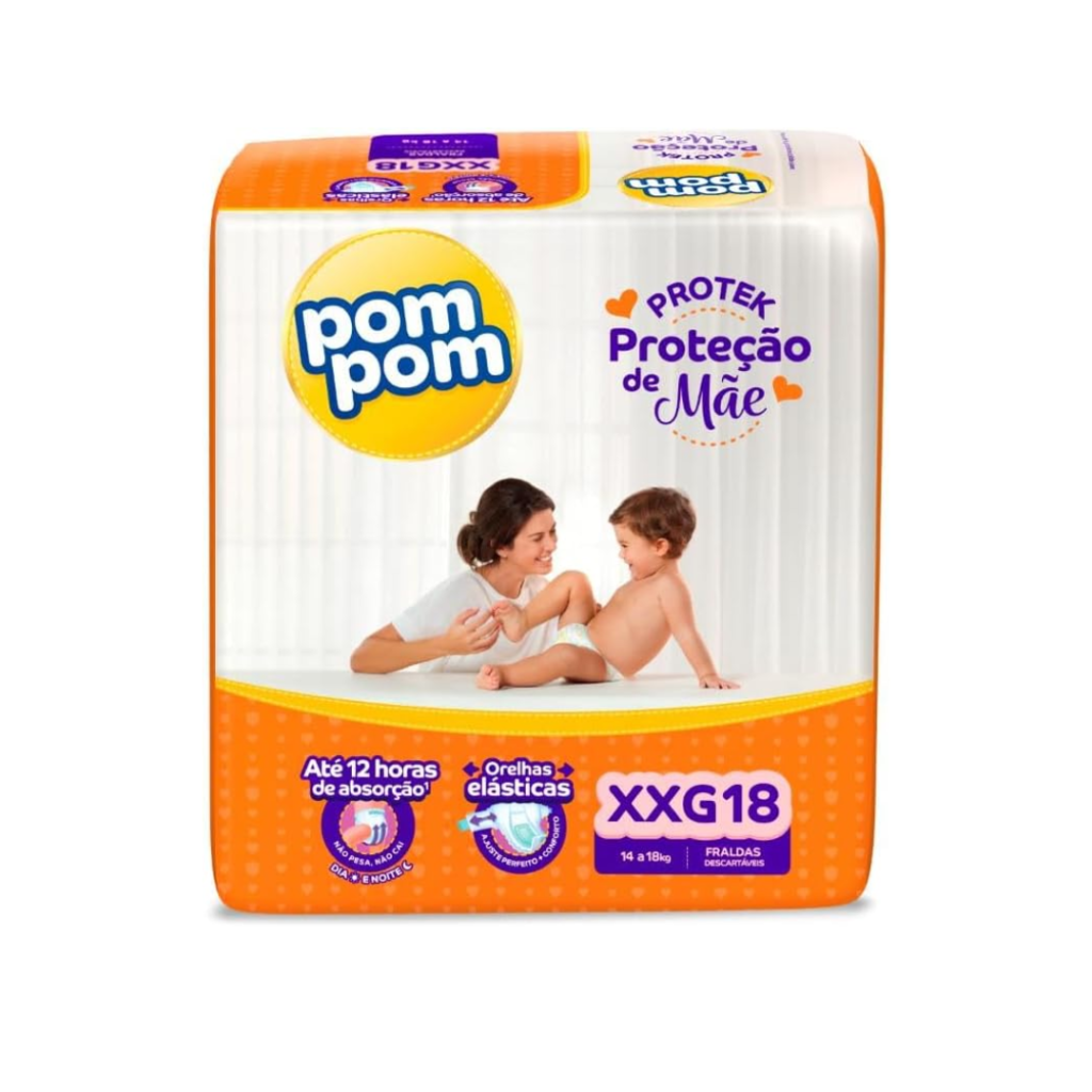 Fralda Pom Pom Protek Proteção de Mãe Jumbo XXG 18 Unidades