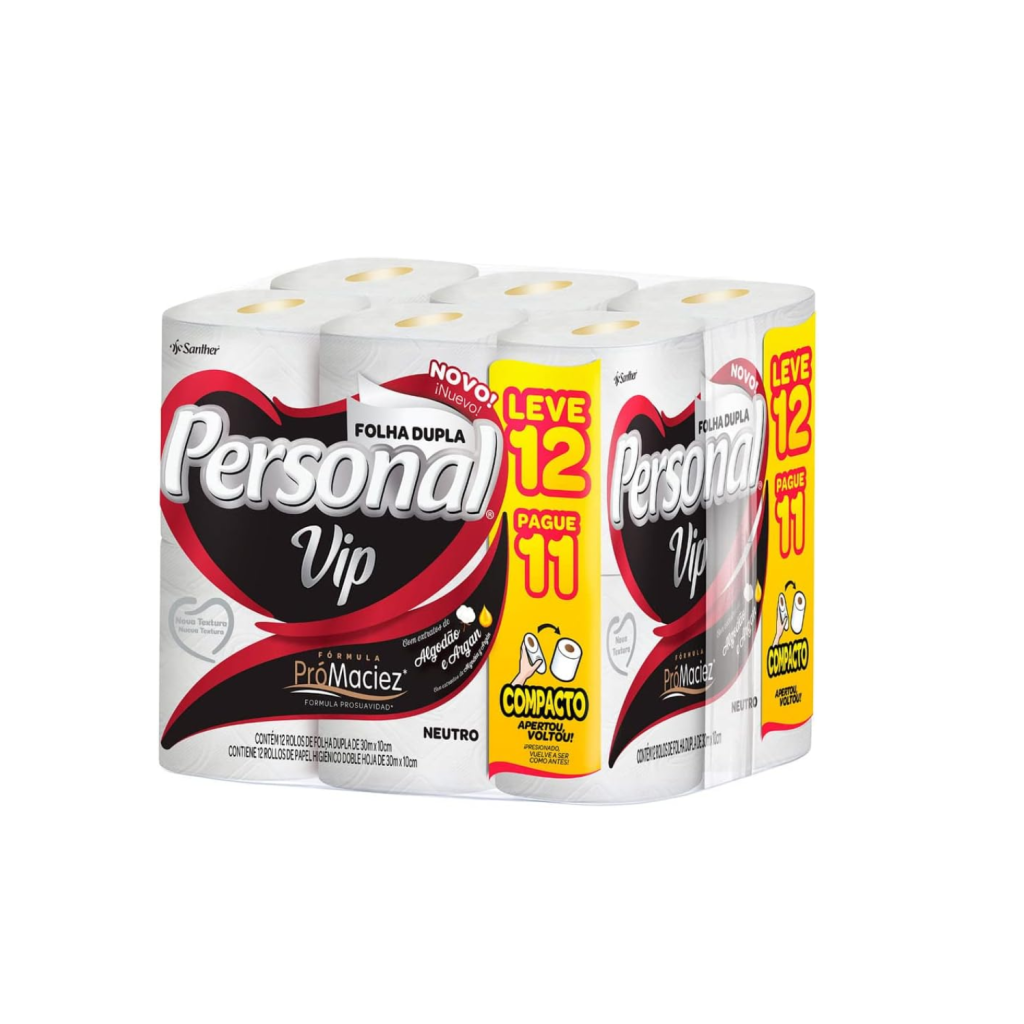 Papel Higiênico-Personal VIP Folha Dupla, 12 unidades (Embalagem pode variar)