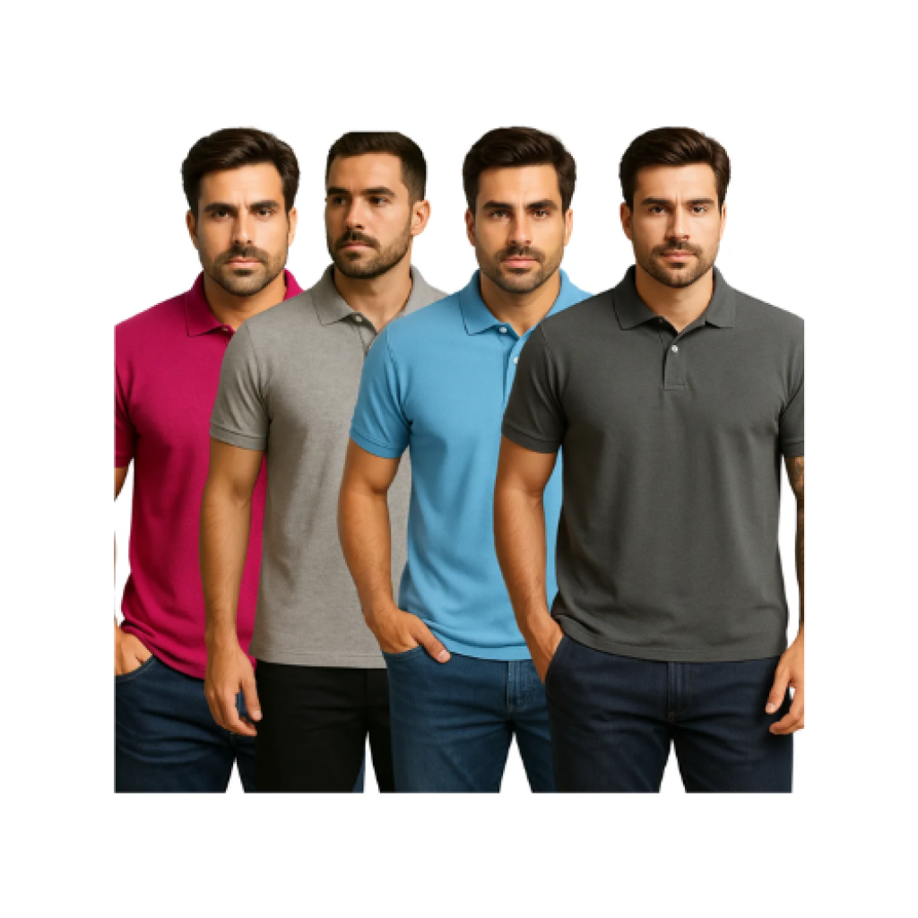 Kit 4 Camisas Polo Masculinas Manga Curta Piquet Algodão e Poliéster Tamanhos P ao GG