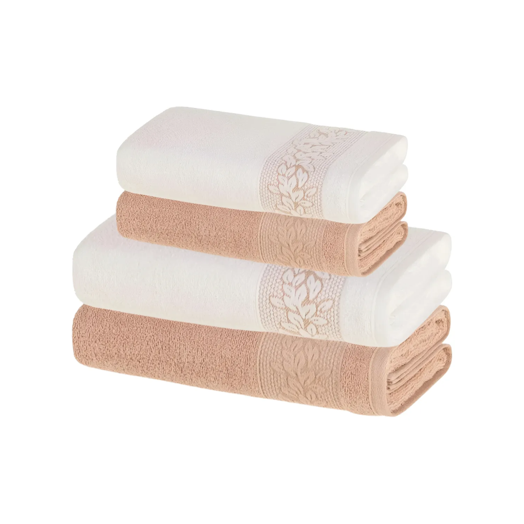 Jogo De Toalhas 4 Pçs Fio Cardado 100% Alg Karsten Branco Argila Provence