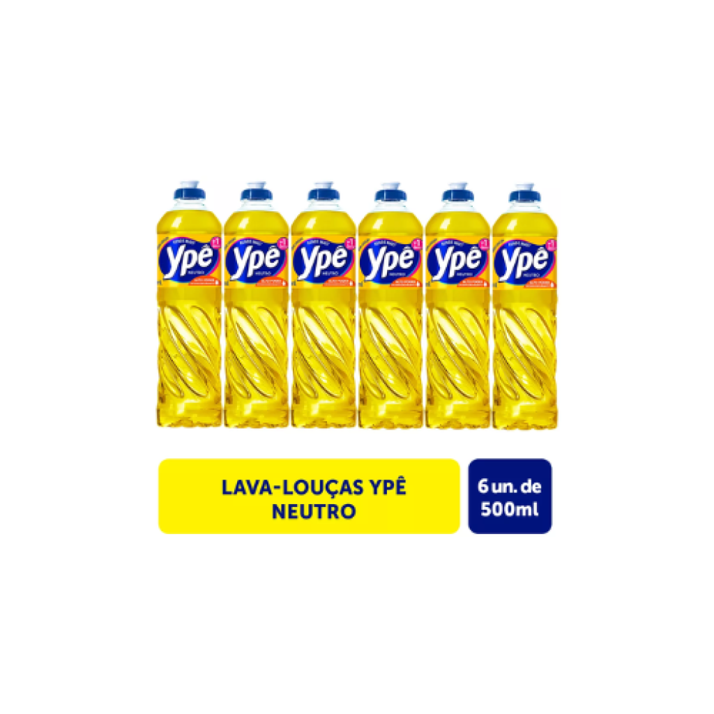 Detergente Lava Louças Ypê Neutro 500ml Com 6 Unidades