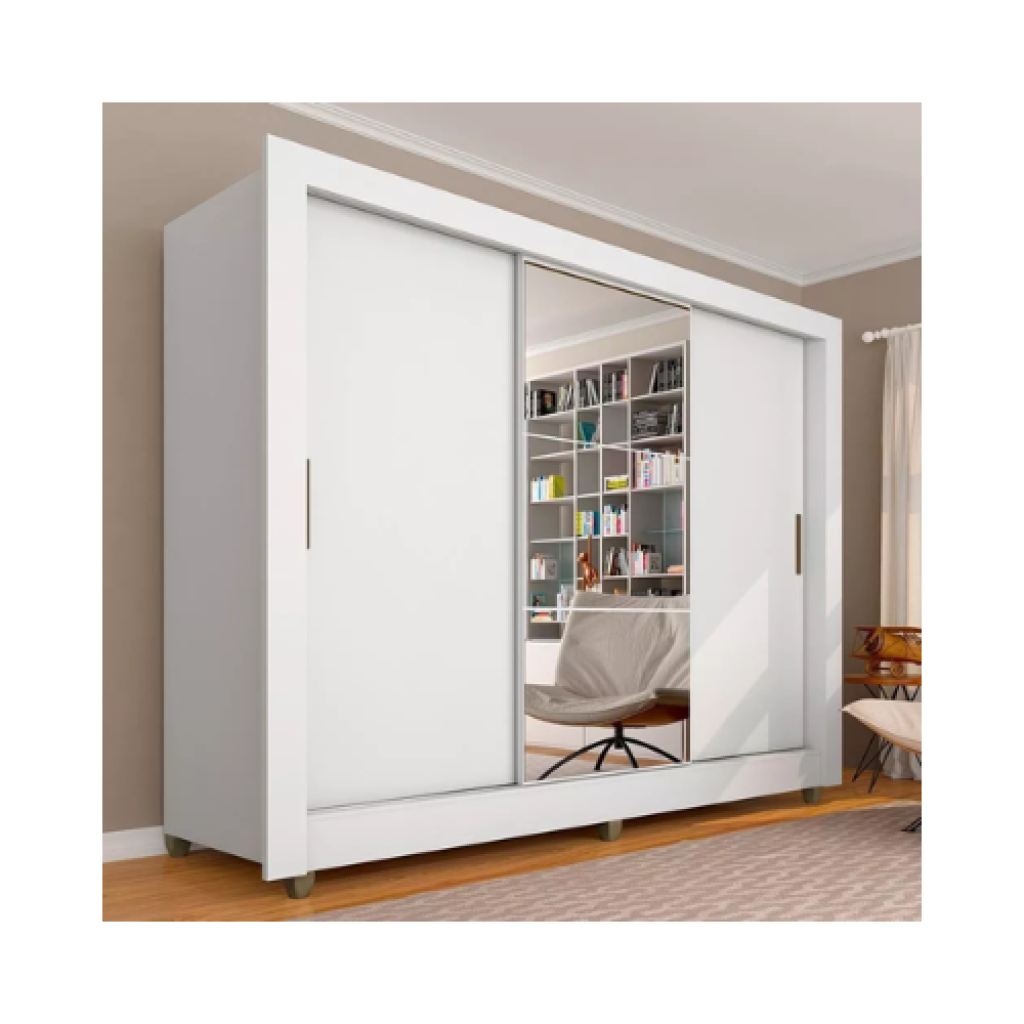 Guarda-Roupa Casal com Espelho 3 Portas 1 Gaveta Alice – Branco | Móveis Arapongas