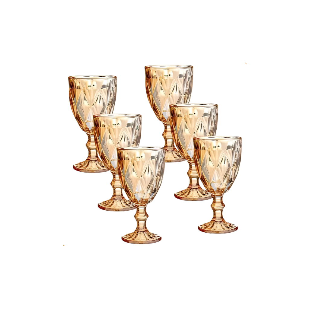 Jogo 6 Taças Diamond Bico De Jaca Dourado Azul Verde Furta cor Fume Água Vinho 300ml