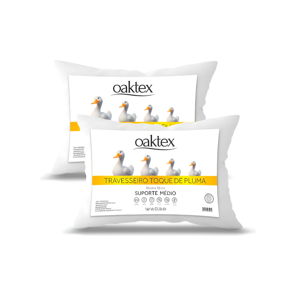 Kit 2 Travesseiros50x70- Toque De Pluma- Médio- Antialérgico