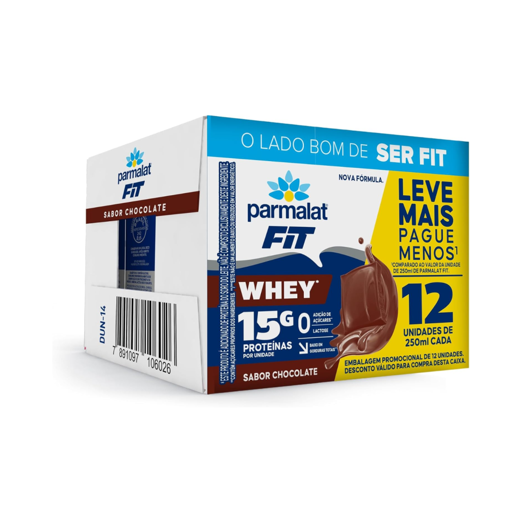 Parmalat WheyFit Pack Bebida Láctea Chocolate 15g de Proteína 250 Ml - 12 Unidades